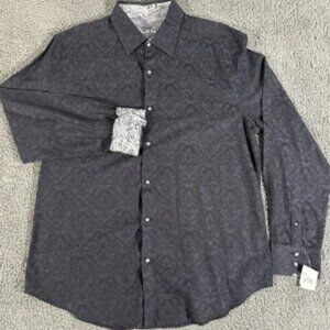 Robert Graham Shirt Mens XL Blue Floral Long Sleeve Flip Cuff Cotton Button Up